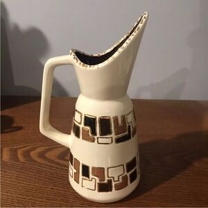 MCM Studio Art Ceramic Pottery Pitcher Vase Geometric Design Signed Hand Painted